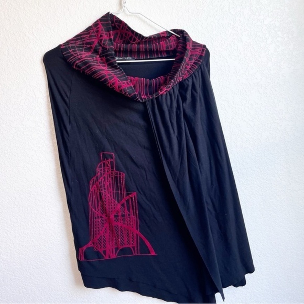 Isabel De Pedro blouse shawl set black with red velvet design size 10